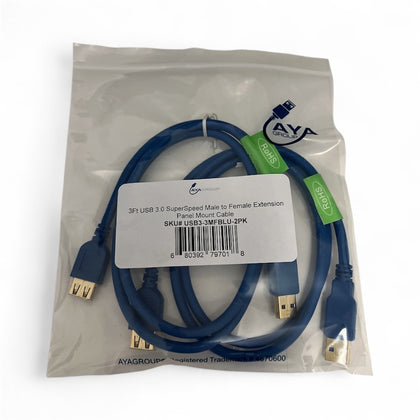 AYA 2-Pack USB 3.0 SuperSpeed Male A to Female A Extension Cable Blue w/Gold Connector