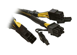 AYA 8" (8 Inch) PCIE 6-Pin Y Splitter to Dual PCI-E 8-Pin (6+2) Converter Adapter with Black Sleeves (AYA-YPCIE628-BS)