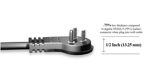 14" (14 Inch) 16AWG Power Cord Splitter Extension NEMA 5-15P Low Profile Angled To NEMA 5-15R × 2 UL and cUL