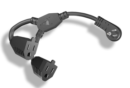 14" (14 Inch) 16AWG Power Cord Splitter Extension NEMA 5-15P Low Profile Angled To NEMA 5-15R × 2 UL and cUL