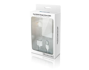 Premiertek PT-2ACDA Dual USB AC Charger & Sync Cable for iPhone, iPad