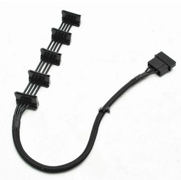 16" (16-Inch) ATX 4Pin IDE Molex to 5 SATA Serial ATA Power Cable 18AWG Black Sleeved