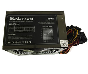 W365CN4 360W ATX 20+4 Pin SATA Power Supply w/120mm Ultra Quiet Fan