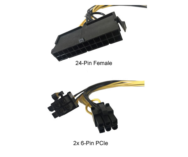 12" (12-Inch) ATX 24-Pin Female to Dual 6-Pin PCI-E Male 18AWG GPU Adapter
