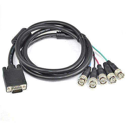 Coaxial HD15 VGA to 5 BNC RGBHV Male to Male Cable with Ferrites (6Ft, 10Ft, 15Ft, 25Ft)