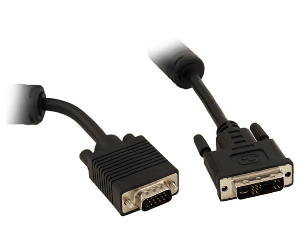 DVI-A (12+5-Pin) Analog Male to HD-15 VGA Male Dual Link Cable Dual Ferrites (3Ft, 6Ft, 10Ft, 15Ft)