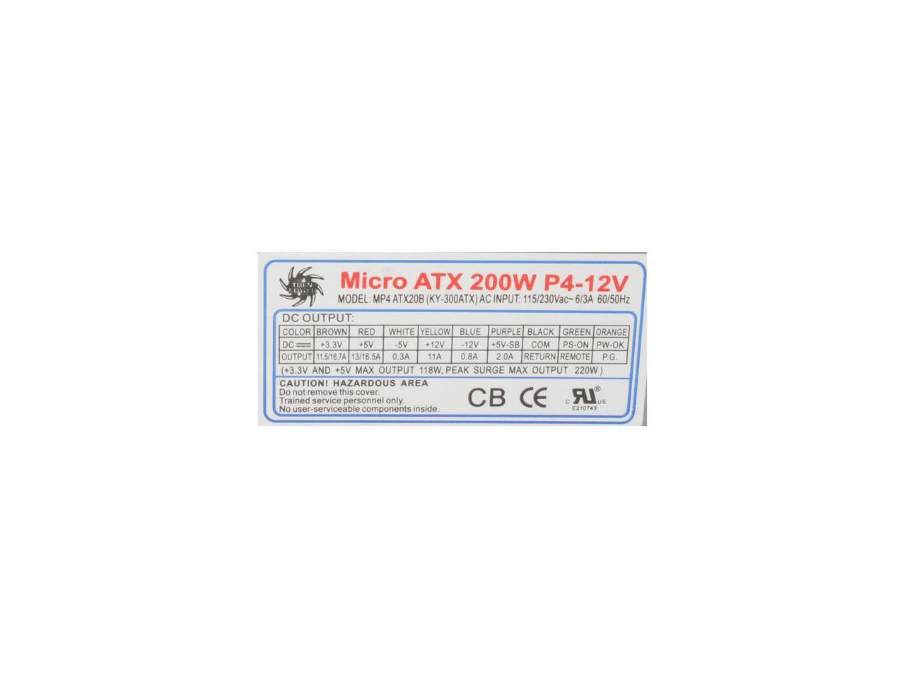 Athena Power AP-MP4ATX20/B 200W ATX12V, MicroATX, SFX12V Gateway Replacement Power Supply