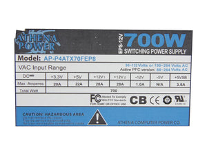 Athena Power AP-P4ATX70FEP8 20+4Pin 700W Server Power Supply 80 PLUS Bronze