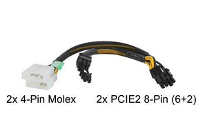 14" 2x 4-Pin Molex to 8" PCIE2 8-Pin (6+2) + 6" PCIE2 8-Pin (6+2) Power Adapter Converter
