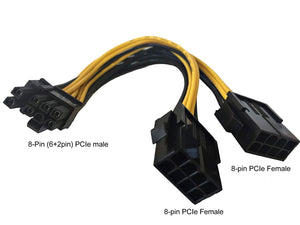 9" (9-Inch) 8(6+2-Pin) PCIe Male to Dual 8-Pin PCIe Female Splitter Power Cable Adapter 18AWG