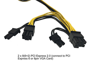 AYA 16" PCI Express 6-Pin to Dual 8(6+2) Pin Extension Power Converter AYA-EPCIE1628