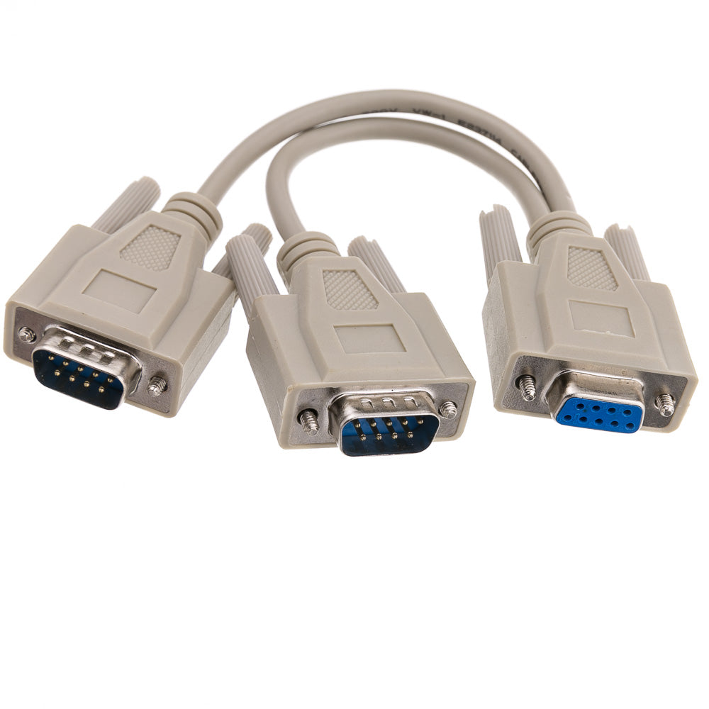 1Ft (1 Foot) DB9 Female Serial to Dual DB9 Male Serial SPlitter Cable 28AWG