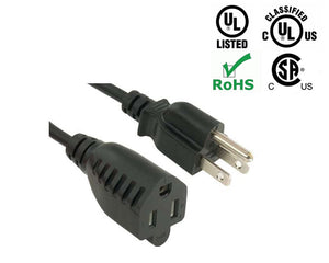 Heavy Duty Power Extension Cord 16AWG 13A, 125V (NEMA 5-15P to NEMA 5-15R) UL Listed/CSA Approved (1Ft - 25Ft)