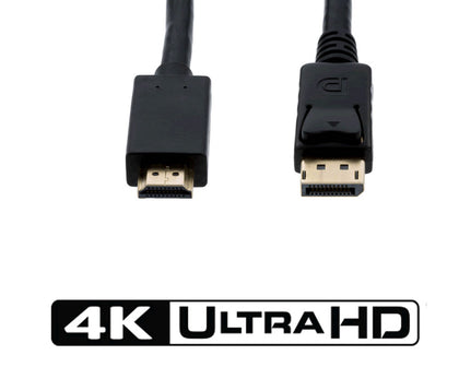 Ultra HD Displayport 1.2 Male to HDMI Male 28AWG 4K@30Hz w/Audio Output (3Ft, 6Ft, 10Ft, 15Ft)
