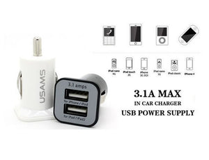 USB-DUAL-CHRGR Dual Port USB Car Charger 5V 3100mah for iPhone, iPads, iPods, HTC, Samsung