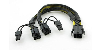 AYA 8" (8 Inch) PCIE 6-Pin Y Splitter to Dual PCI-E 8-Pin (6+2) Converter Adapter with Black Sleeves (AYA-YPCIE628-BS)
